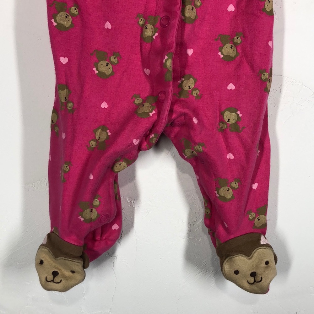 Carter’s pink monkey pajamas size 3-6 months - Picture 4 of 10